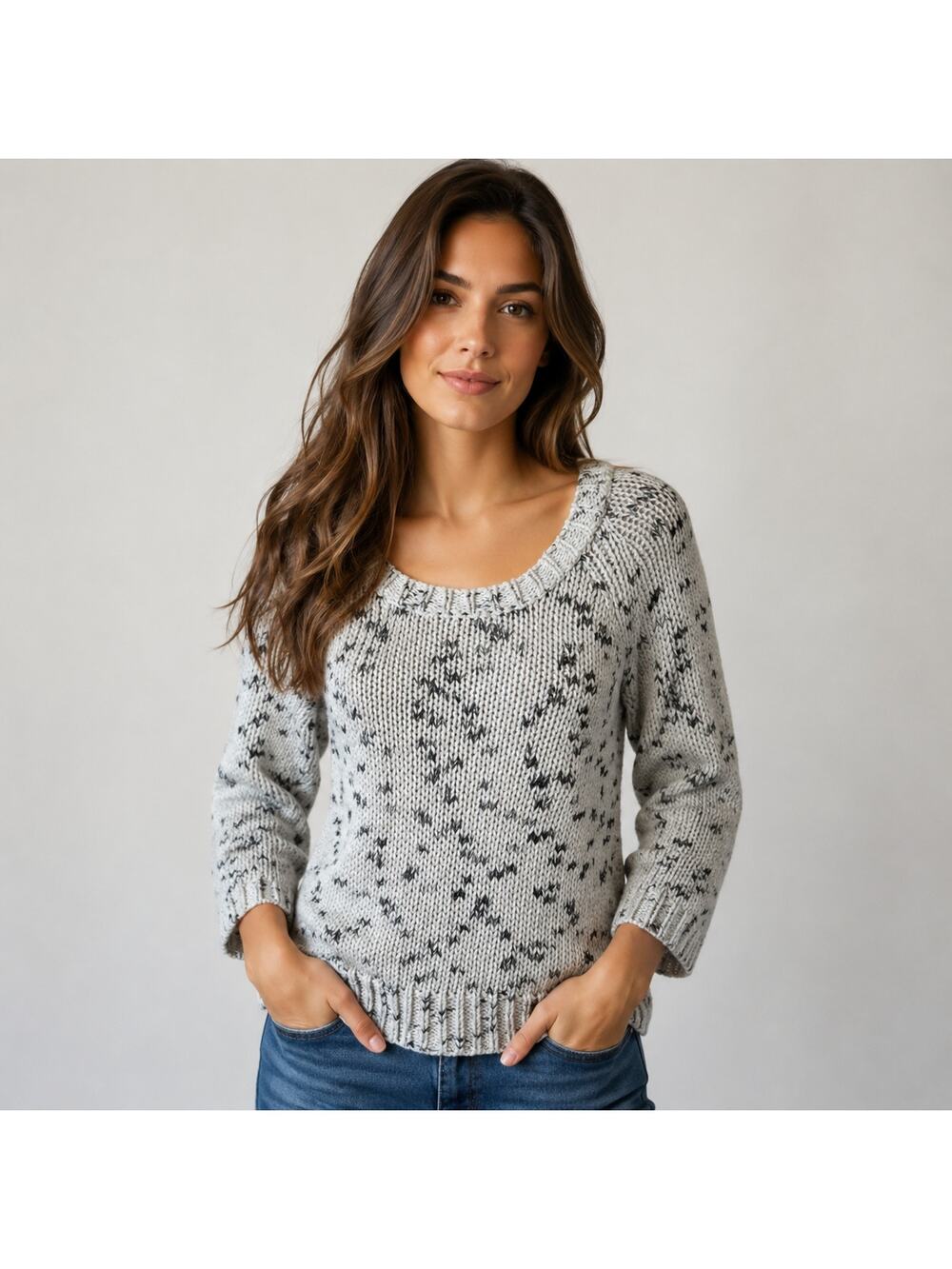 American Eagle heavy knit black white sweater cotton small